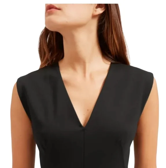 EVERLANE Black Sheath Midi V-Neck Sleeveless Ponte Dress - Picture 3 of 13